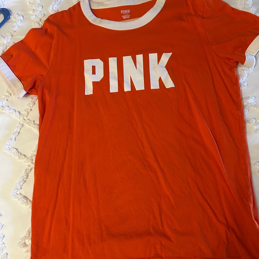 PINK Victoria's Secret Orange Tee with White Accents